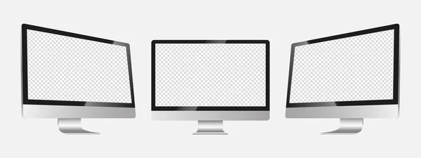 Computador Mockup Realista Tela Monitor Exibição Três Lados Com Tela —  Vetores de Stock
