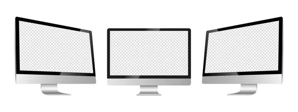 Computador Mockup Realista Tela Monitor Exibição Três Lados Com Tela —  Vetores de Stock