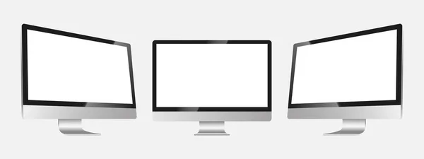 Computador Mockup Realista Tela Monitor Exibição Três Lados Com Tela —  Vetores de Stock