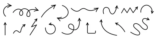 Freccia Sfondo Bianco Isolato Frecce Disegnate Mano Impostare Frecce Semplici — Vettoriale Stock
