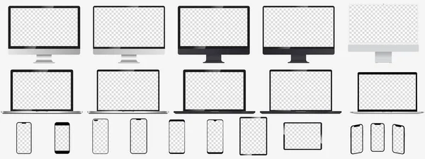 Реалистичный Макет Набора Компьютера Ноутбука Планшета Телефона Коллекция Макетов Экрана — стоковый вектор