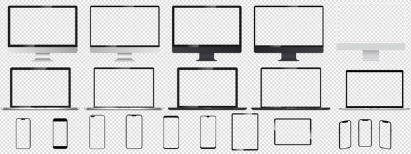 Реалистичный Макет Набора Компьютера Ноутбука Планшета Телефона Коллекция Макетов Экрана — стоковый вектор