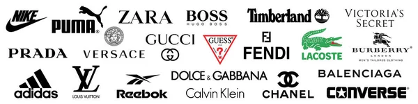 Vector Logos Popular Clothing Brands Chanel Louis Vuitton Prada Gucci — 图库矢量图片