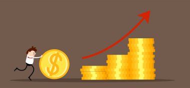 Konsantre İşadamı Mali durumuna Bozuk Para Ediyor. İş, bankacılık ve finansal başarı kavramı vektörü.