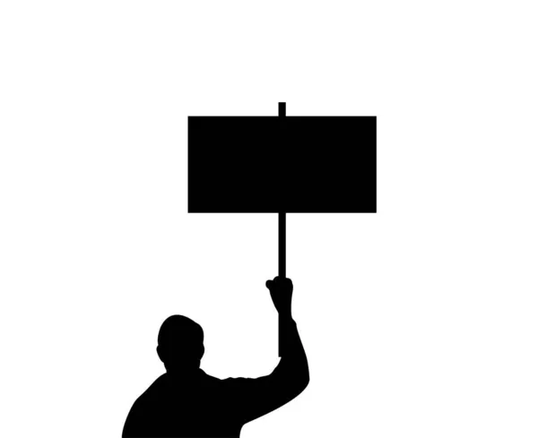 Buste Silhouette Homme Avec Une Affiche Grève — Image vectorielle