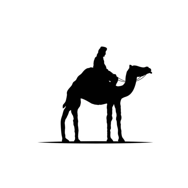 Bedouin Camel Silhouette Isolated White — Stock Vector