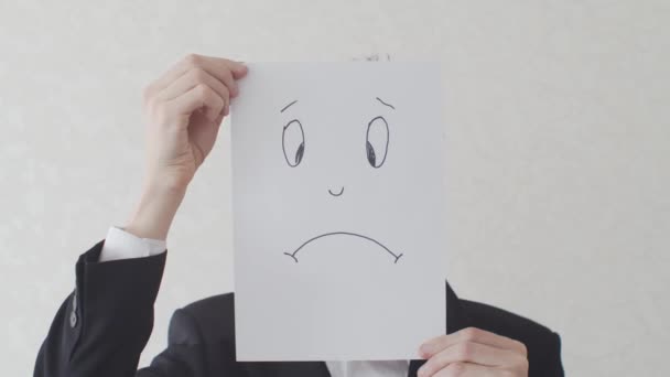 Afaceri Trist Deprimat Care Deține Imagine Desenată Lui Însuși Probleme — Videoclip de stoc