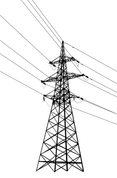 Elektricitet Power Lines Silhuett Vitt Ämnesvektor Teknik Och Energiförbrukning — Stock vektor