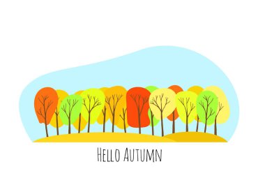 Sonbahar Ormanında Renkli Ağaçlar Düz Vektör Sanatı