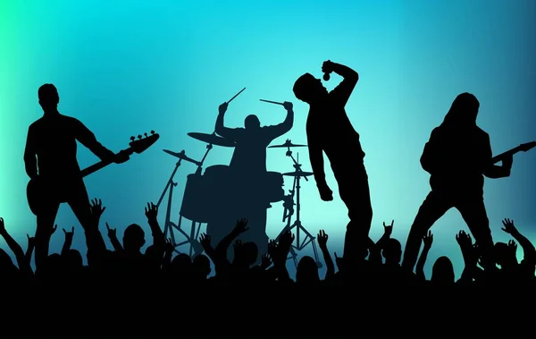 Alternative Band Musicians Concert Crowd Silhouettes Live Music Entertainment Concept — Stock Vector
