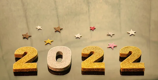 Nuovo Anno 2022 Numeri Oro 2022 Numeri Sfondo Giallo — Foto Stock