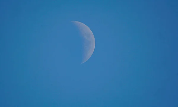 Meio Lua Cheia Céu Azul Lua Durante Dia — Fotografia de Stock