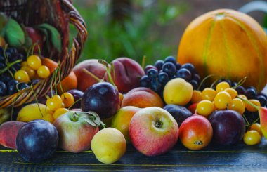                                Various fruits, summer fruits on the table