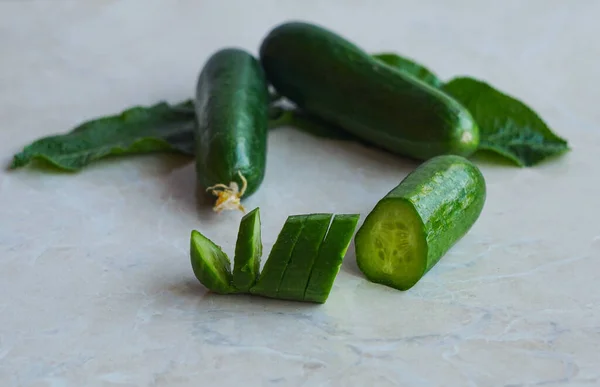 Cucumbers Cut Uncut Cucumbers White Background — Stock Photo, Image