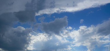                             Mavi gökyüzü ve beyaz bulutlar gökyüzünü kapladı   