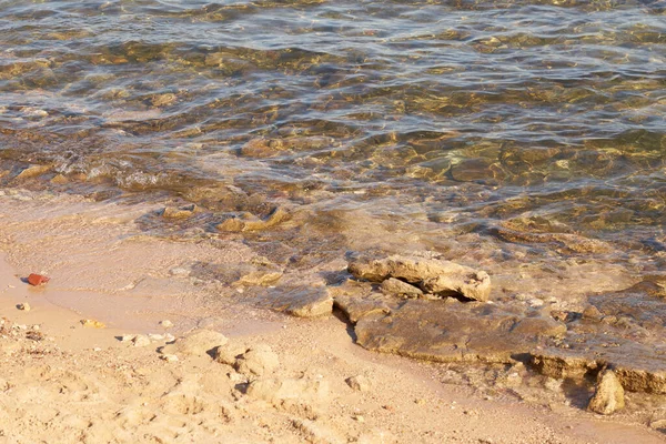 Kızıl denizin tropikal kumlu sahillerinde dalgalar.