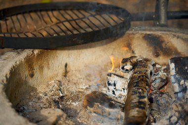 Doğada ızgarada yanan odunların alevleri