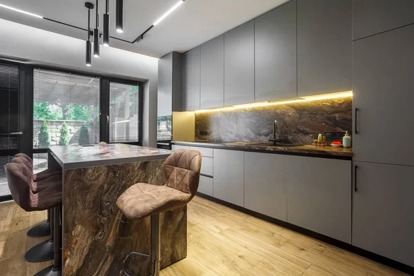Modern Luxury Apartment Free Layout Loft Style Gray Dark Colors — Stock Photo, Image