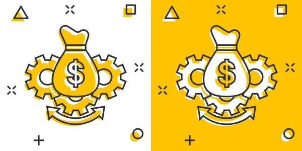 Ikone Der Geldoptimierung Comic Stil Gear Effektive Zeichentrickvektorillustration Auf Weißem — Stockvektor