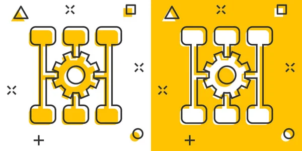 Icona Miglioramento Stile Comico Progetto Gear Illustrazione Vettoriale Cartone Animato — Vettoriale Stock