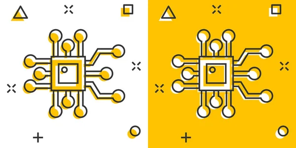 Ikona Počítačového Čipu Komickém Stylu Obvod Deska Kreslený Vektor Ilustrace — Stockový vektor