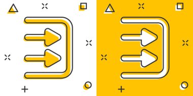 Çizgi roman biçiminde giriş simgesi. Beyaz izole arkaplanda ok erişimi çizgi film vektör çizimi. Kapı girişi sıçrama etkisi iş konsepti.