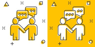 Komik bir jest ikonu. Beyaz izole edilmiş arka planda insanların el sıkışması çizgi film vektör çizimi. El sıkışma, sıçrama etkisi iş konsepti.