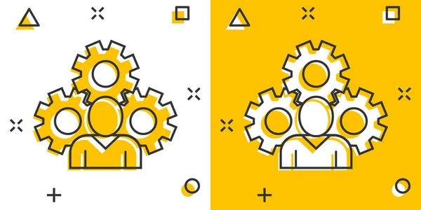 Persone Con Icona Dell Ingranaggio Stile Comico Persona Ruota Dentata — Vettoriale Stock