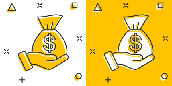 Ikona Wynagrodzenia Komicznym Stylu Pieniądze Ręku Ilustracja Wektor Kreskówek Białym — Wektor stockowy