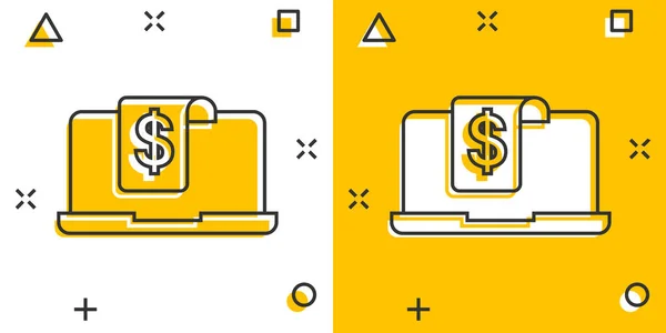 Ícone Gráfico Computador Portátil Estilo Cômico Dinheiro Diagrama Desenho Animado — Vetor de Stock