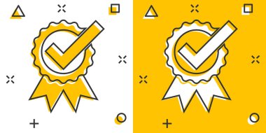 Çizgi roman biçiminde işaret simgesini işaretle. Beyaz izole arkaplandaki çizgi film vektör illüstrasyonunu doğrula. Kabul edilen sıçrama etkisi iş konsepti.