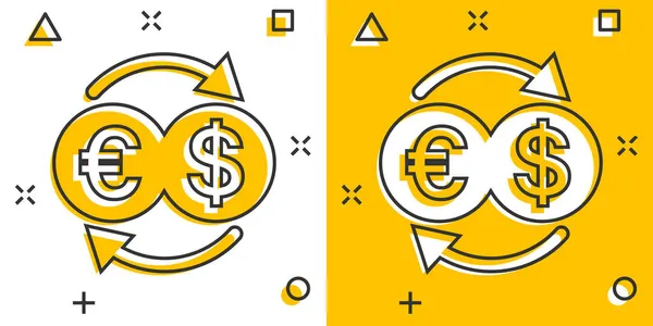 Currency Exchange Icon Comic Style Dollar Euro Transfer Cartoon Vector — Stock Vector