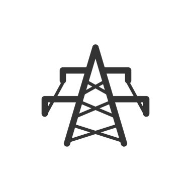 Elektrik kulesi simgesi düz stil. Beyaz izole arkaplanda elektrik istasyonu vektör çizimi. Yüksek gerilim işareti iş konsepti.