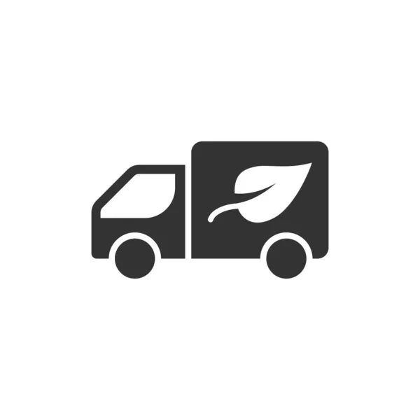 Eco Truck Icoon Platte Stijl Ecologie Scheepvaart Vector Illustratie Witte — Stockvector
