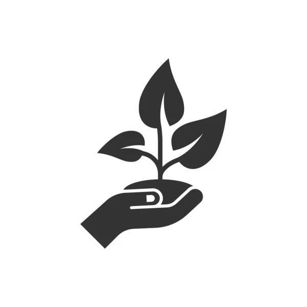 Ruka Ikonou Rostliny Plochém Stylu Květinový Výhonek Vektor Ilustrace Bílém — Stockový vektor