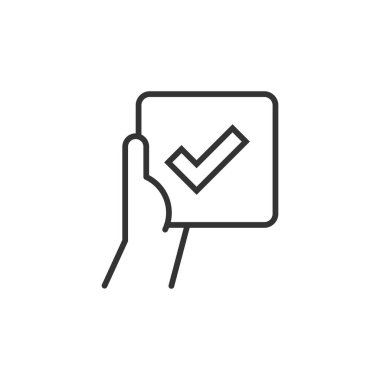 İnsanlar işaret simgesini düz bir şekilde ele alıyorlar. Beyaz izole edilmiş arkaplanda vektör illüstrasyonunu kabul et. Onaylama seçimi iş konsepti.