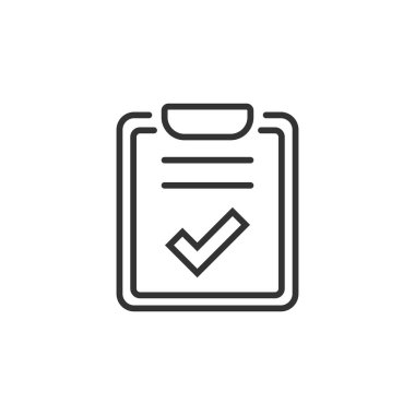 Düz biçimli belge kontrol listesi simgesi. Beyaz izole edilmiş arka planda vektör illüstrasyonunu rapor et. Kağıt sayfası iş konsepti.