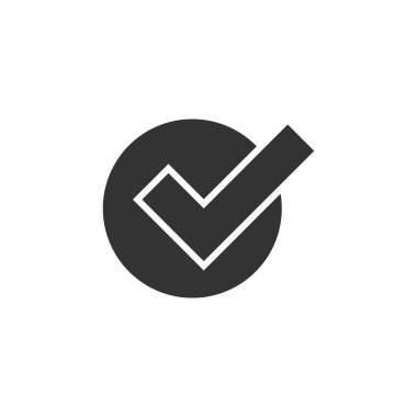 İşaret simgesini düz şekilde işaretle. Beyaz izole arkaplandaki düğme vektör illüstrasyonunu doğrula. Kabul edilen iş konsepti.