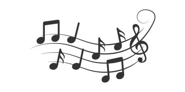 Düz stil müzik notası simgesi. Beyaz izole arkaplanda şarkı vektör illüstrasyonu. Müzisyen işaret dili iş kavramı.