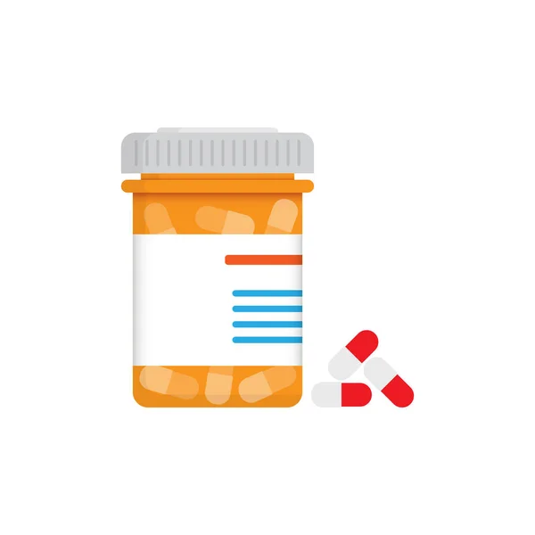 Pill Bottle Icon Flat Style Medical Capsules Vector Illustration White — Stock Vector