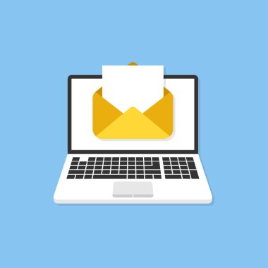 E- posta bildirim simgesi düz biçimdedir. Beyaz izole edilmiş arkaplanda yeni posta vektör illüstrasyonu. İleti işareti iş kavramı al.