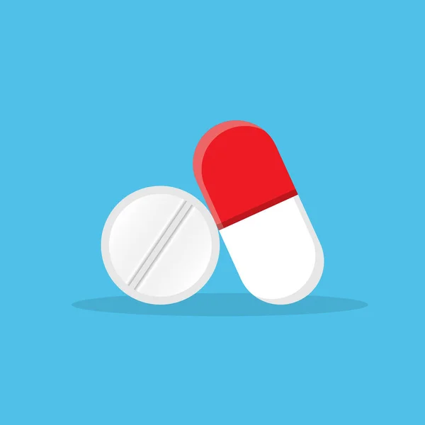Pill Εικονίδιο Επίπεδη Στυλ Ιατρικές Κάψουλες Διανυσματική Απεικόνιση Μπλε Απομονωμένο — Διανυσματικό Αρχείο