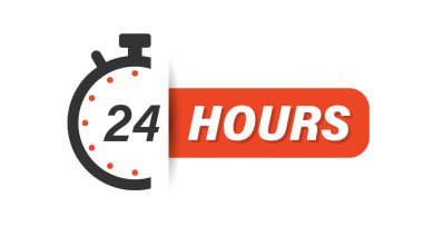 24 saatlik servis simgesi. İzole edilmiş arka planda bütün gün iş ve servis vektörü çizimi. Hizmet saati iş sözleşmesi kavramı.