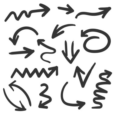 Hand drawn curved arrows icon in flat style. Arrow vector illustration on isolated background. Doodle sign business concept.