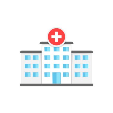 Hospital building icon in flat style. Medical clinic vector illustration on isolated background. Medicine sign business concept.