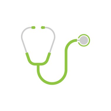 Stetoskop simgesi düz stil. İzole edilmiş arka planda kalp teşhisi vektör çizimi. Tıp işaret dili iş kavramı.