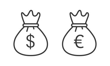 Para çantası ikonu düz stil. İzole edilmiş arka planda para çantası vektör illüstrasyonu. Madeni para çuvalı iş tabelası kavramı.