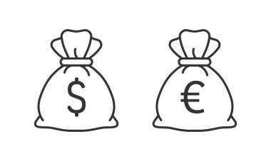 Para çantası ikonu düz stil. İzole edilmiş arka planda para çantası vektör illüstrasyonu. Madeni para çuvalı iş tabelası kavramı.