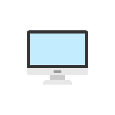 Düz stil kişisel bilgisayar. İzole edilmiş arkaplanda masaüstü pc vektör çizimi. İşaret levhası konseptini izle.