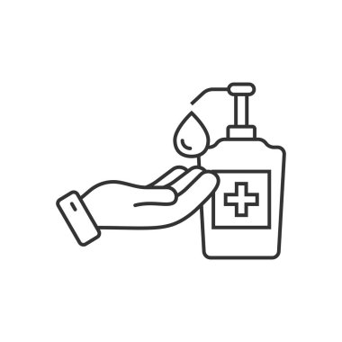 El dezenfektanı düz stil. İzole edilmiş arka planda antiseptik şişe vektör çizimi. Dezenfekte jeli tabelası iş konsepti.